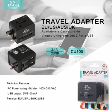 Ellietech CU103 Adaptateur Multifonctionnel Avec 2 USB EU / US / AU / UK