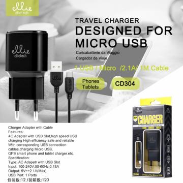 Ellietech CD304 Chargeur avec Câble Micro USB 2.1A 1m Noir
