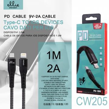 Ellietech CW205 PD-18W Câble USB Type-C à Lightning 9V 2A 1M Noir