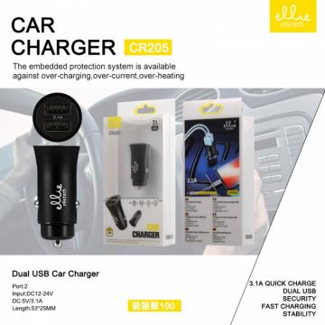 Ellietech CR205 Chargeur Voiture USB Ultra Compact Double Port 3.1A Rapide