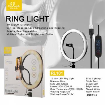 Ellietech RL101 Ring Light sans Trépied 10 Pouce (26cm) avec 3 Modes Anneau Lumineux pour Téléphone Caméra Photo Vidéo TikTok Selfie Portrait Youtube et Maquillage