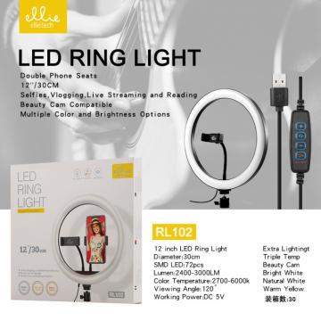 Ellietech RL102 Ring Light sans Trépied 12 Pouce (30cm) avec 3 Modes Anneau Lumineux pour Téléphone Caméra Photo Vidéo TikTok Selfie Portrait Youtube et Maquillage