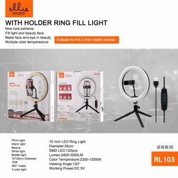Ellietech RL103 Lumière Anneau avec Trépied, 10" /26cm Perche Selfie LED Ring Light 3 Couleurs
