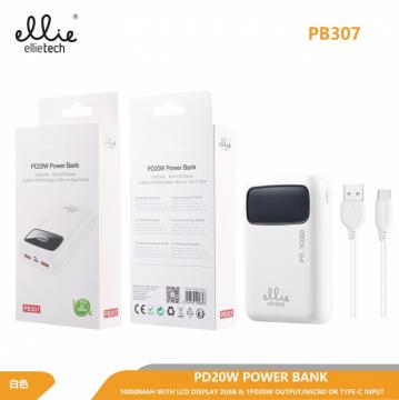 Ellietech PB307 Powerbank PD20W 10000mAh avec Ecran LCD Output 2USB + 1PD 20W Input Micro / Type C OFF30