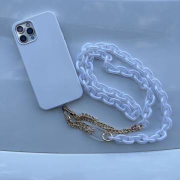 Chaîne de téléphone portable en cuir en métal longueur UNIVERSAL Blanc perle couture CL24
