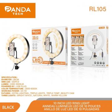 Pandatech RL105 Lumière Anneau Sans Trépied, 10" /26cm Perche Selfie LED Ring Light 3 Couleurs