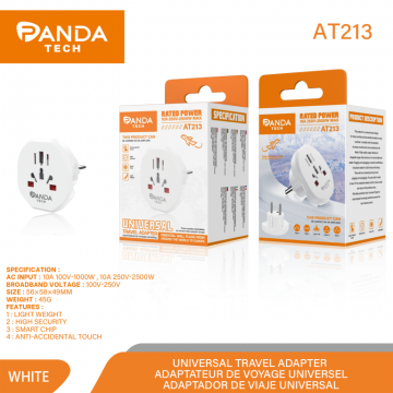 Panda-tech AT213 10A 250V-2500W Max Travel Chargeur Blanc Universel