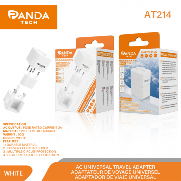 Panda-tech AT214 10A 250V-2500W Max Travel Chargeur Blanc Universel