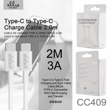 Ellietech CC409 Câble Type-C vers Type-C 2m 3A Charge et Transfert Rapide