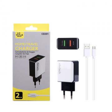 Ellietech CD201 Chargeur avec Câble Micro 2USB 2.1A 1M