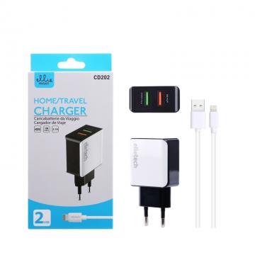 Ellietech CD202 Chargeur pour iPhone Lightning iOS 2 USB 2.1A Blanc