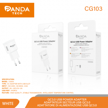 Panda-tech CG103 Chargeur USB QC3.0 15W Charge Rapide Blanc