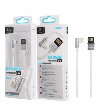 Câble en aluminium à charge rapide Ellietech CW302 2.4A pour iPhone iOS Lightning 90 degrés