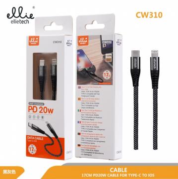 Ellietech CW310 Câble Type-C vers Lightning 17cm PD 20W Charge Rapide