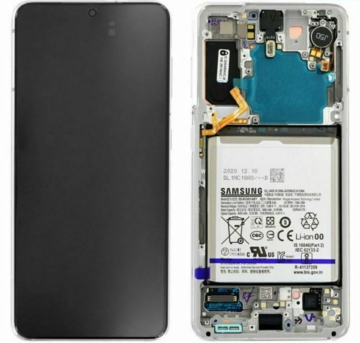 Original Écran Complet Vitre Tactile LCD Châssis Samsung Galaxy S21 5G 2021 (G991B) Service Pack Gris