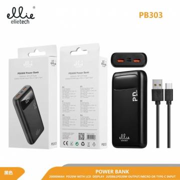 Ellietech PB303 Power Bank Charge Rapide 20W 2USB 20000mAh avec Chargeur PD OFF30