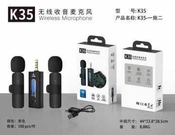 Dual Microphone-cravate sans fil for Audio Jack 3.5mm pour Video Recording, Live Stream, Vlog, YouTube, TikTok, Facebook(K35)