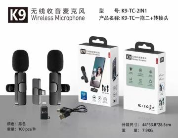 Dual Microphone-cravate sans fil pour Type-C Port et USB C to Lightning Adapter pour iOS pour Video Recording, Live Stream, Vlog, YouTube, TikTok, Facebook(K9)