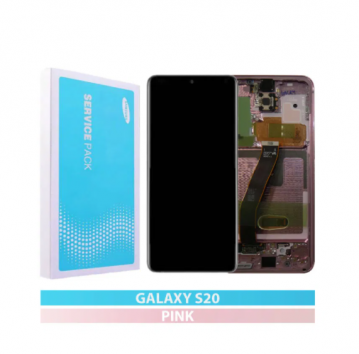 Original Écran Complet Vitre Tactile LCD Châssis Samsung Galaxy S20 4G/5G 2020 (G980F/G981F /G981B) Service Pack Rose