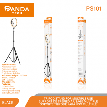 Panda-tech PS101 Trépied Étirable Selfie Bâton Support pour iPhone et Téléphone，Enregistrement Vidéo, Blogage, Streaming en Direct