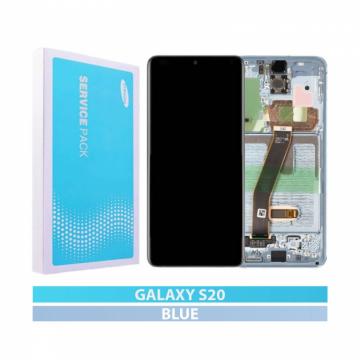 Original Écran Complet Vitre Tactile LCD Châssis Samsung Galaxy S20 4G/5G 2020 (G980F/G981F/G981B) Service Pack Bleu