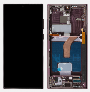 Écran Complet Vitre Tactile LCD SOFT OLED avec chassis Samsung Galaxy S22 Ultra (S980) Burgundy Compatible pour les Versions Inférieures à Android 15