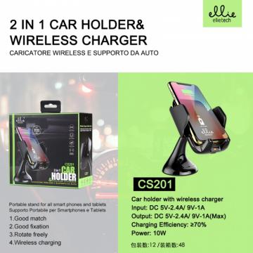 Ellietech CS201 Support Téléphone Portable avec Chargeur Induction sans Fil 2 en1 Noir
