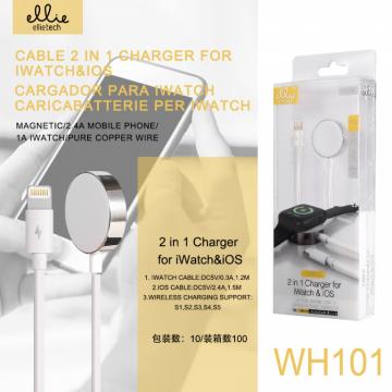 Ellietech WH101 Chargeur iWatch Sans Fil Magnétique Charge Rapide avec Câble pour Lightinng 2 in 1 Charge pour iWatch et iOS