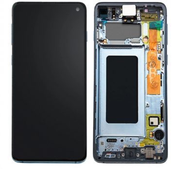 Original Écran Complet Vitre Tactile LCD Châssis Samsung Galaxy S10 (G973F) Service Pack Bleu