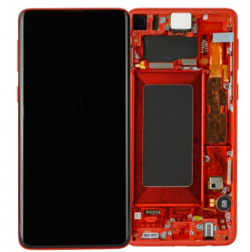 Original Écran Complet Vitre Tactile LCD Châssis Samsung Galaxy S10 (G973F) Service Pack Rouge