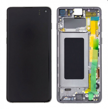 Original Écran Complet Vitre Tactile LCD Châssis Samsung Galaxy S10 (G973F) Service Pack Silver Blanc