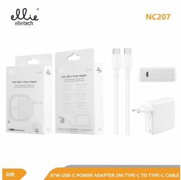 Ellitech NC207 Chargeur USB-C 87W pour MacBook Pro 15" A1707 / A1990 Câble Type C vers Type C 2M