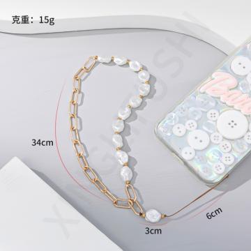 Chaîne de téléphone portable avec perles blanc et metal UNIVERSAL DL022