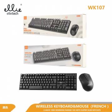 Ellietech WK107 Set Souris et Clavier Français AZERTY sans Fil