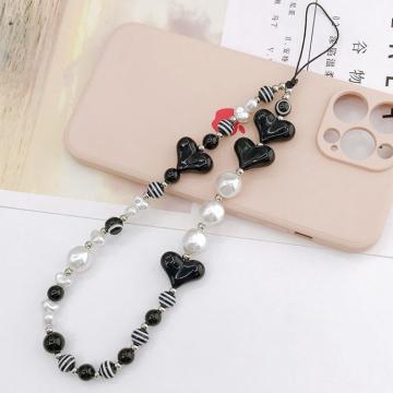 Chaîne de Téléphone Portable avec Perles Heart Noir Universal