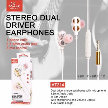 OFFRE Ellietech AT214 Écouteurs Stéréo Earphones pour Téléphones Connexion Jack 3.5 mm Double Haut-parleur Extra Bass OFF30
