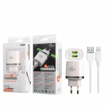 Ellietech CD207 Chargeur pour iPhone Lightning iOS 2 USB 2.4A Blanc