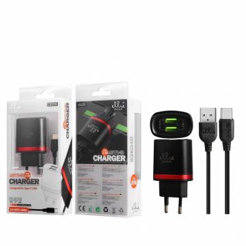 Ellietech CD208 Chargeur pour Type C 2 USB 2.4A Noir