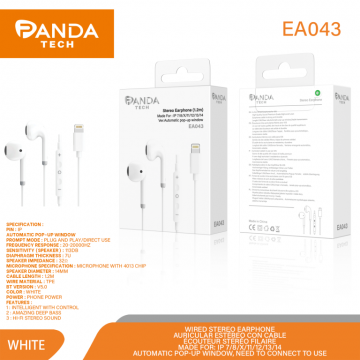 Panda-tech EA043 Stereo Écouteurs pour Lightning Intra-auriculaires Filaires (Auto Pop-up Window)