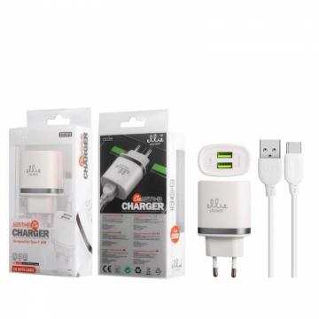 Ellietech CD209 Chargeur pour Type C 2 USB 2.4A Blanc