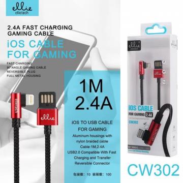 Câble en aluminium à charge rapide Ellietech CW302 2.4A pour iPhone iOS Lightning 90 degrés