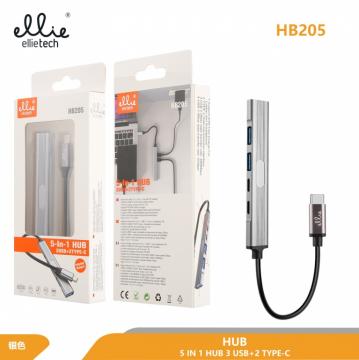 Ellietech HB205 HUB 5 en 1 3 USB + 2 Type-C
