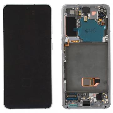 Original Écran Complet Vitre Tactile LCD Châssis Samsung Galaxy S21 5G 2021 (G991B) Service Pack Blanc